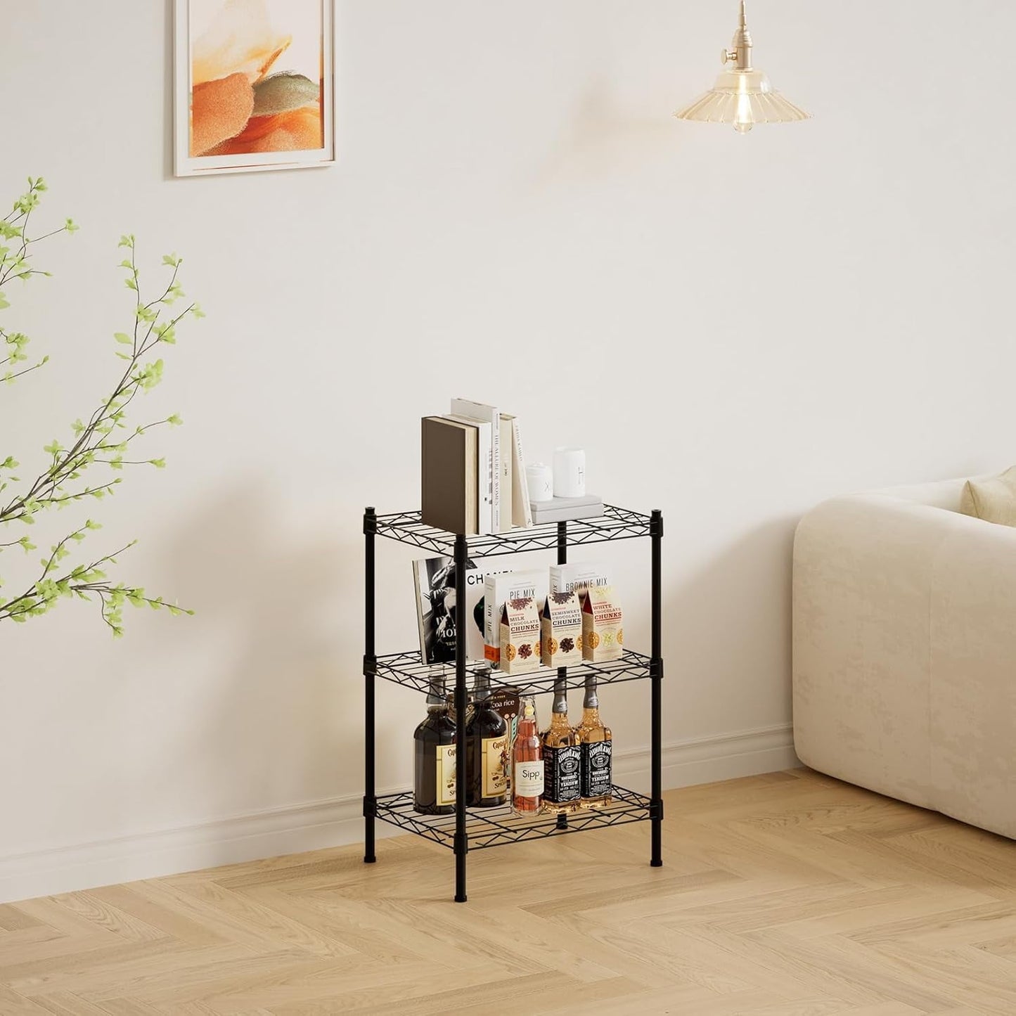 Cotiro 3-Tier Strong Storage Shelving Unit,Hollow Metal Wire Shelf with Anti-Sleep Feet,Indoor,Bathroom Black