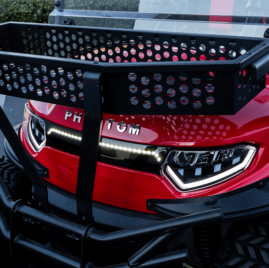 Luxury 6 Passenger Electric Cart, Lithium Battery, 48V 150AH, 40 Mile Driving Range, 5000W Electric Motor, 6 Seats, Golf Cart, Water Fall LED Lights, Electric Power Steering, Back Up Cam, Red