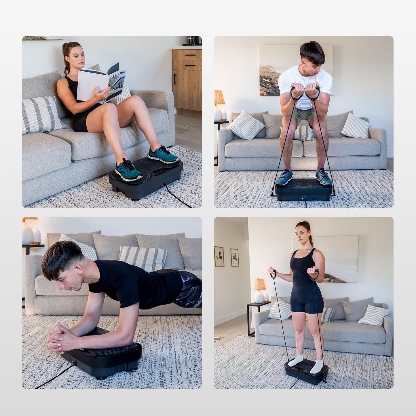 3D Vibration Plate Exercise Machine, Pilates Board, Exercise Equipment with Loop Bands, Home Gym, Lymphatic Drainage Massager for Weight Loss, Workout, Shaping, Wellness, Recovery, Training, Black