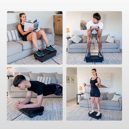 3D Vibration Plate Exercise Machine, Pilates Board, Exercise Equipment with Loop Bands, Home Gym, Lymphatic Drainage Massager for Weight Loss, Workout, Shaping, Wellness, Recovery, Training, Black
