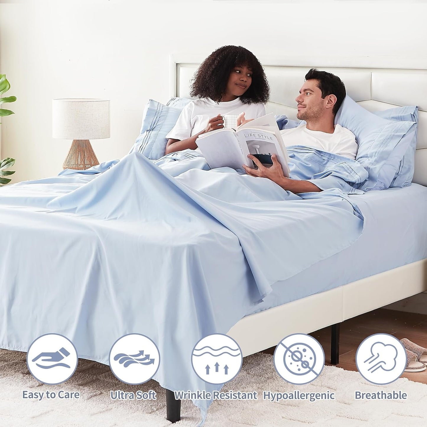Cotiro 6 Piece Sheet Set King Size Hotel Luxury Sheet Set Deep Pocket Anti-Wrinkle Sheet Set