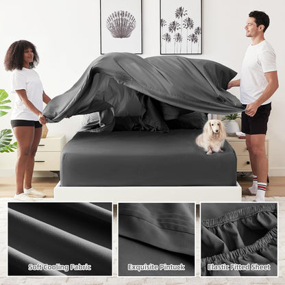 Cotiro 6 Piece Sheet Set King Size Hotel Luxury Sheet Set Deep Pocket Anti-Wrinkle Sheet Set