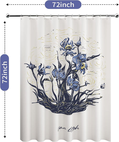 Shower Curtain with 12 Hooks Waterproof Curtain for Bathroom Modern Art Floral Polyester Fabric Abstract Shower Curtains 72x72