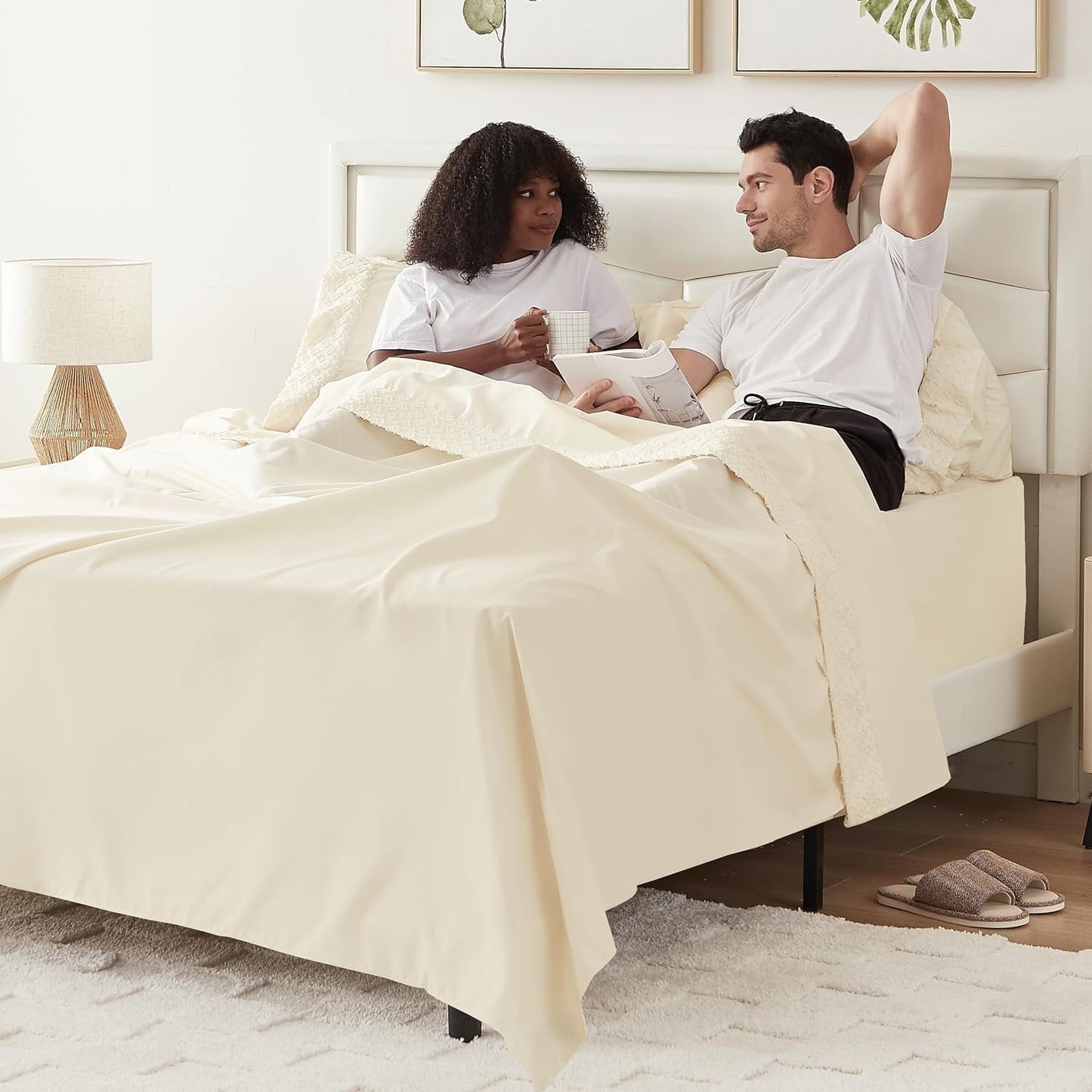 Cotiro 6 Piece Sheet Set King Size Hotel Luxury Sheet Set Deep Pocket Anti-Wrinkle Sheet Set
