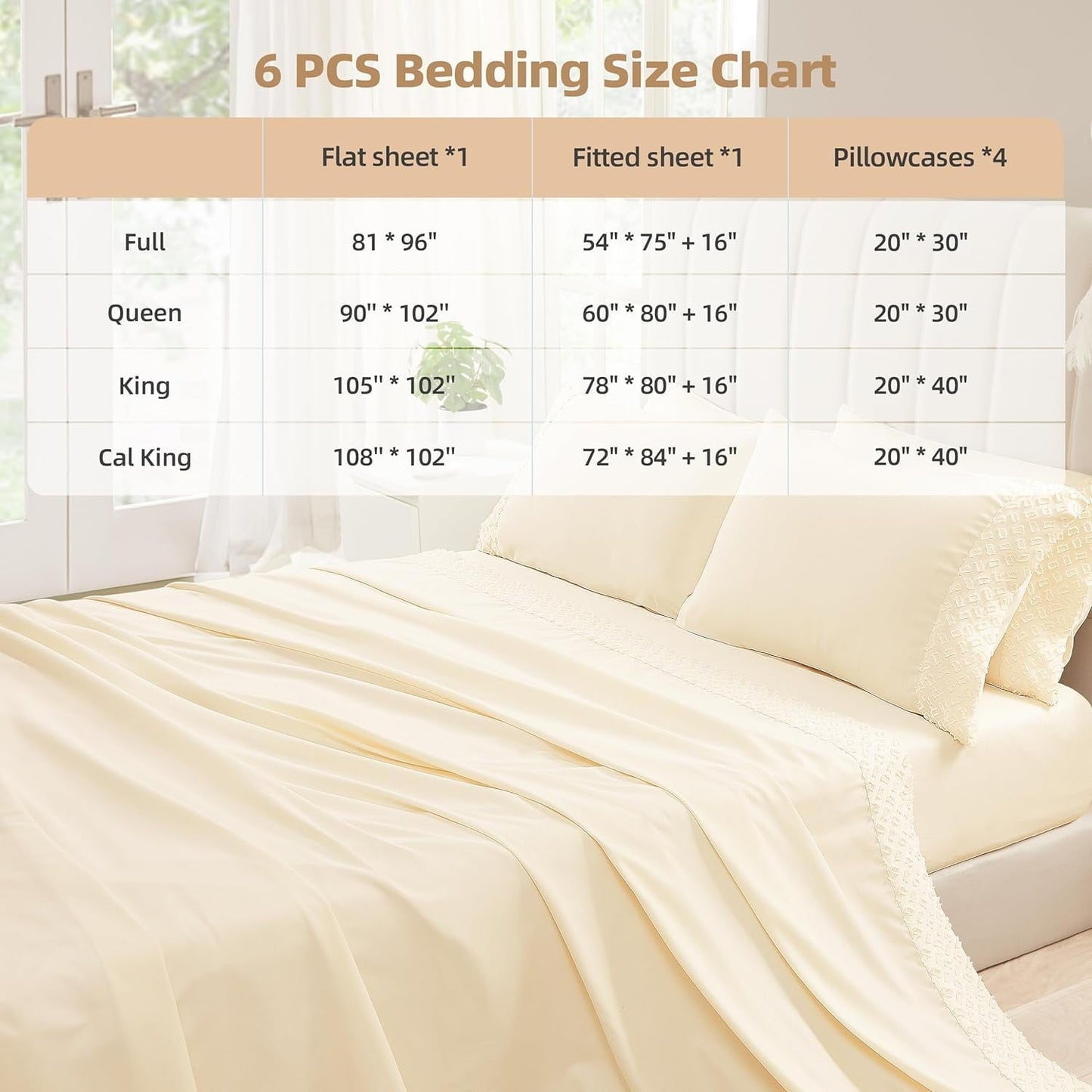 Cotiro 6 Piece Sheet Set King Size Hotel Luxury Sheet Set Deep Pocket Anti-Wrinkle Sheet Set