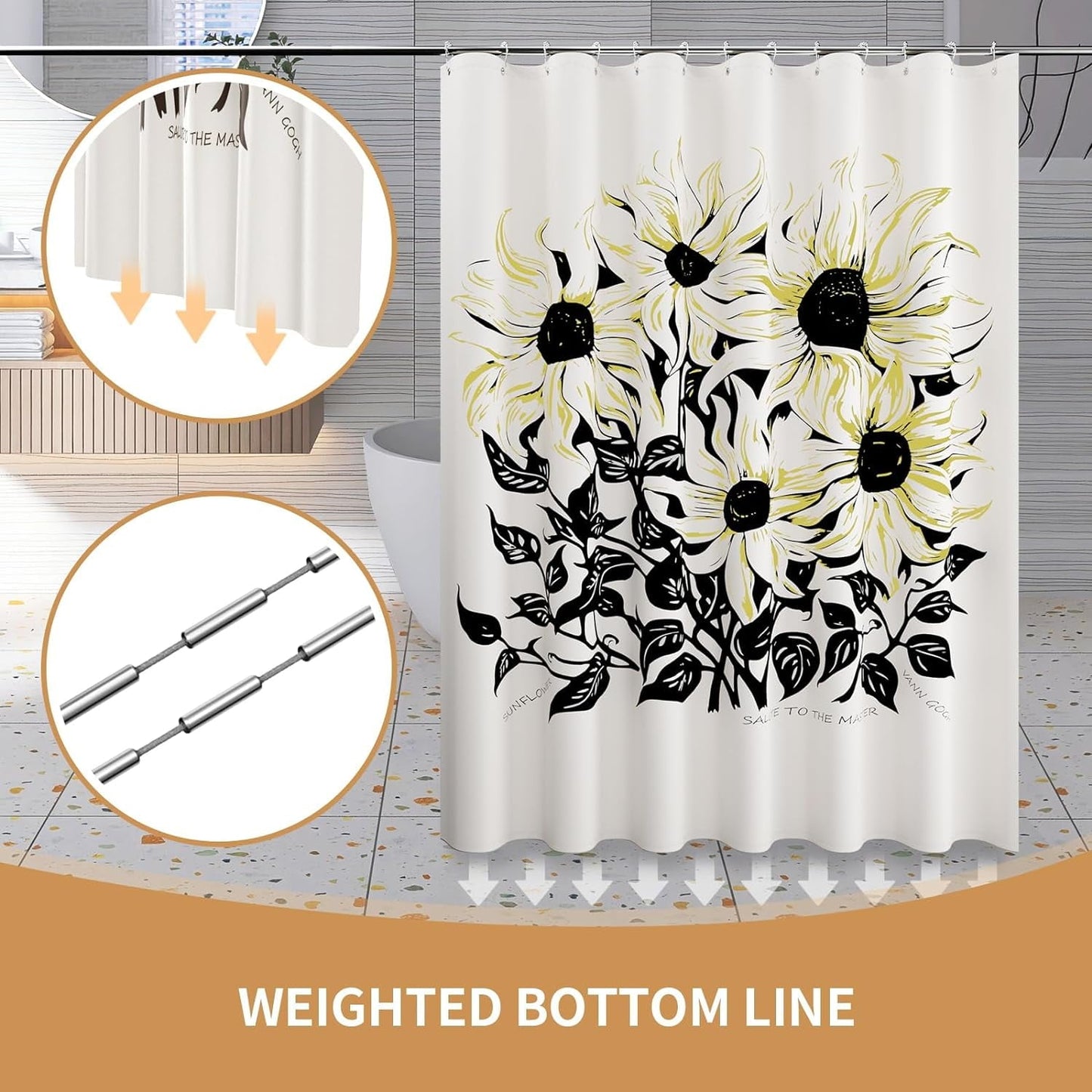 Shower Curtain with 12 Hooks Waterproof Curtain for Bathroom Modern Art Floral Polyester Fabric Abstract Shower Curtains 72x72