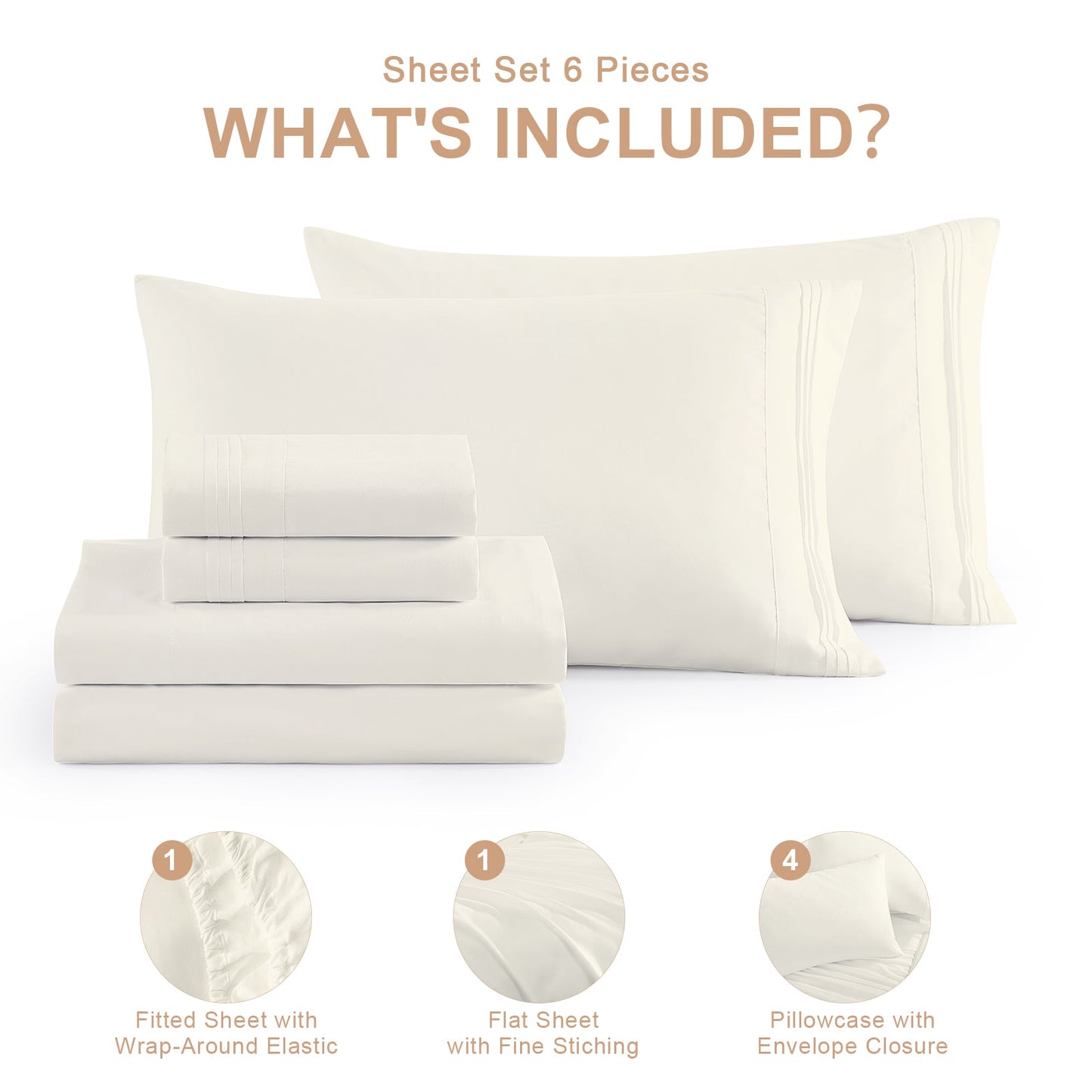 Cotiro 6 Piece Sheet Set King Size Hotel Luxury Sheet Set Deep Pocket Anti-Wrinkle Sheet Set