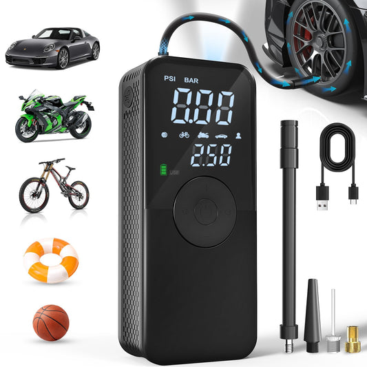DEASON Tire Inflator Portable Air Compressor,150 PSI Cordless Mini Bike Tire Pump,Air Pump for Car Motorcycle Bicycle Tires,Balls,with Pressure Gauge,LED Light