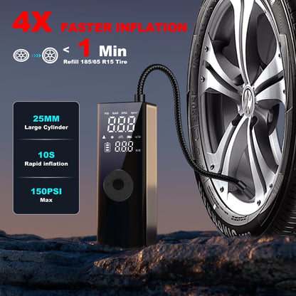 DEASON Tire Inflator Portable Air Compressor,Electric Air Pump for Car Tires Battery Capacity,150PSI and 4X Faster Air Pump with Auto-Shutoff for Cars,Bicycle,E-Bikes, Balls, Motorcycles.