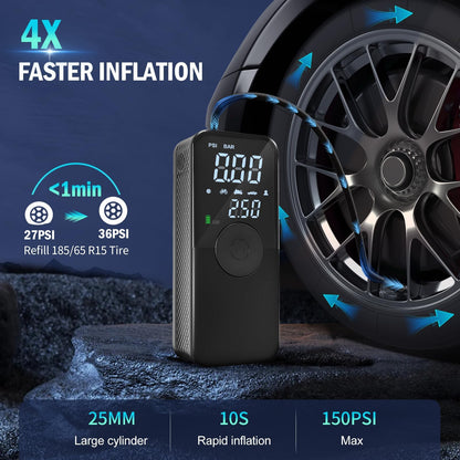 DEASON Tire Inflator Portable Air Compressor,150 PSI Cordless Mini Bike Tire Pump,Air Pump for Car Motorcycle Bicycle Tires,Balls,with Pressure Gauge,LED Light