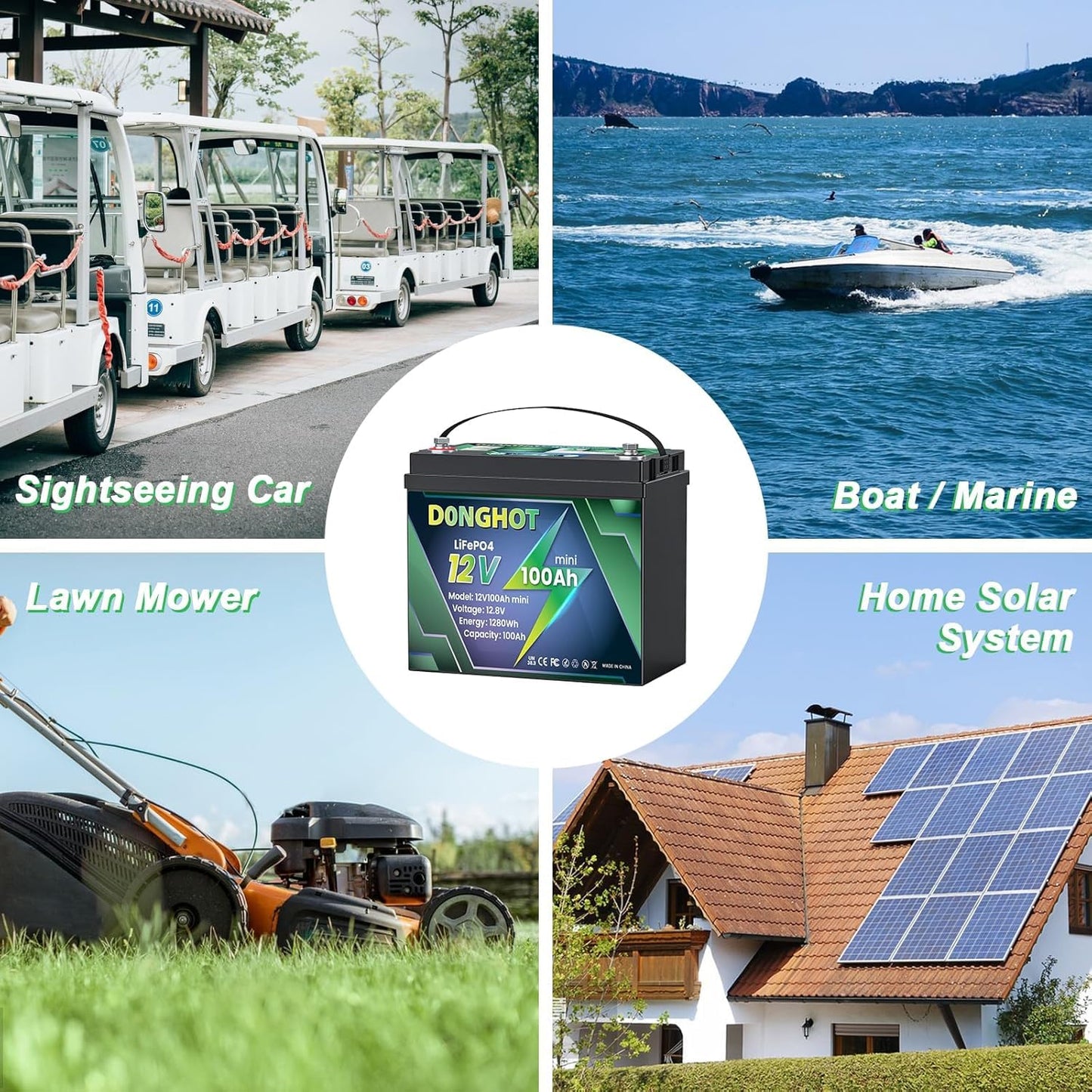 DEASON 12V 100Ah Mini LiFePO4 Lithium Battery, Built-in 100A BMS, 1.28kWh Up to 15000 Deep Cycles Lithium Battery, 10-Year Lifespa, Battery for Boat, Kayak, Trolling Motor, RV, Golf Cart, Solar