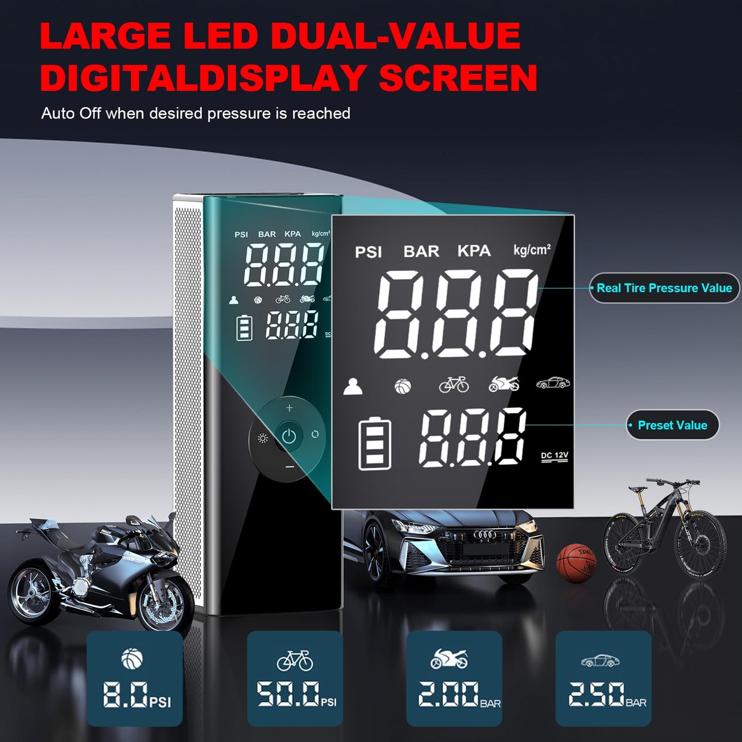 DEASON Tire Inflator Portable Air Compressor,Electric Air Pump for Car Tires Battery Capacity,150PSI and 4X Faster Air Pump with Auto-Shutoff for Cars,Bicycle,E-Bikes, Balls, Motorcycles.