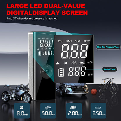 DEASON Tire Inflator Portable Air Compressor,Electric Air Pump for Car Tires Battery Capacity,150PSI and 4X Faster Air Pump with Auto-Shutoff for Cars,Bicycle,E-Bikes, Balls, Motorcycles.