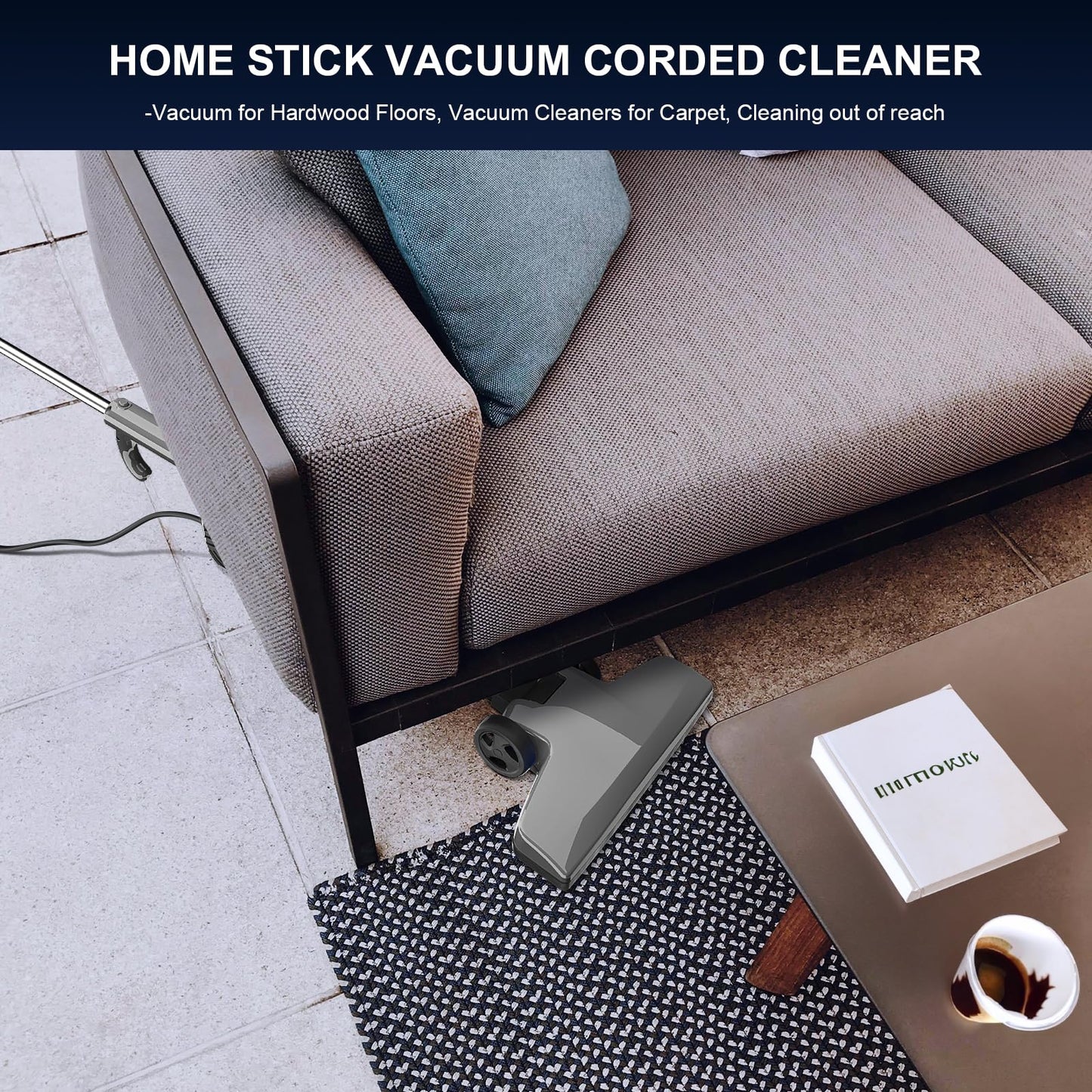 Home Vacuum Cleaners - Corded Stick Vacuum, Powerful Suction for Pet Hair, Carpet & Hardwood, Lightweight Handheld Portable-MC