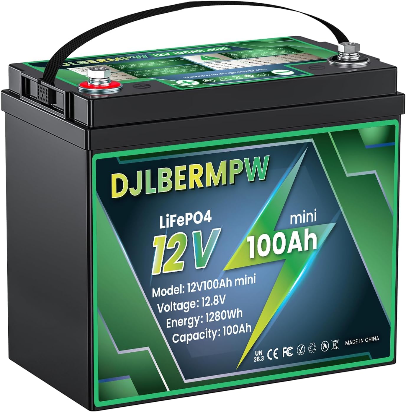 DEASON 12V 100Ah Mini LiFePO4 Lithium Battery, Built-in 100A BMS, 1.28kWh Up to 15000 Deep Cycles Lithium Battery, 10-Year Lifespa, Battery for Boat, Kayak, Trolling Motor, RV, Golf Cart, Solar