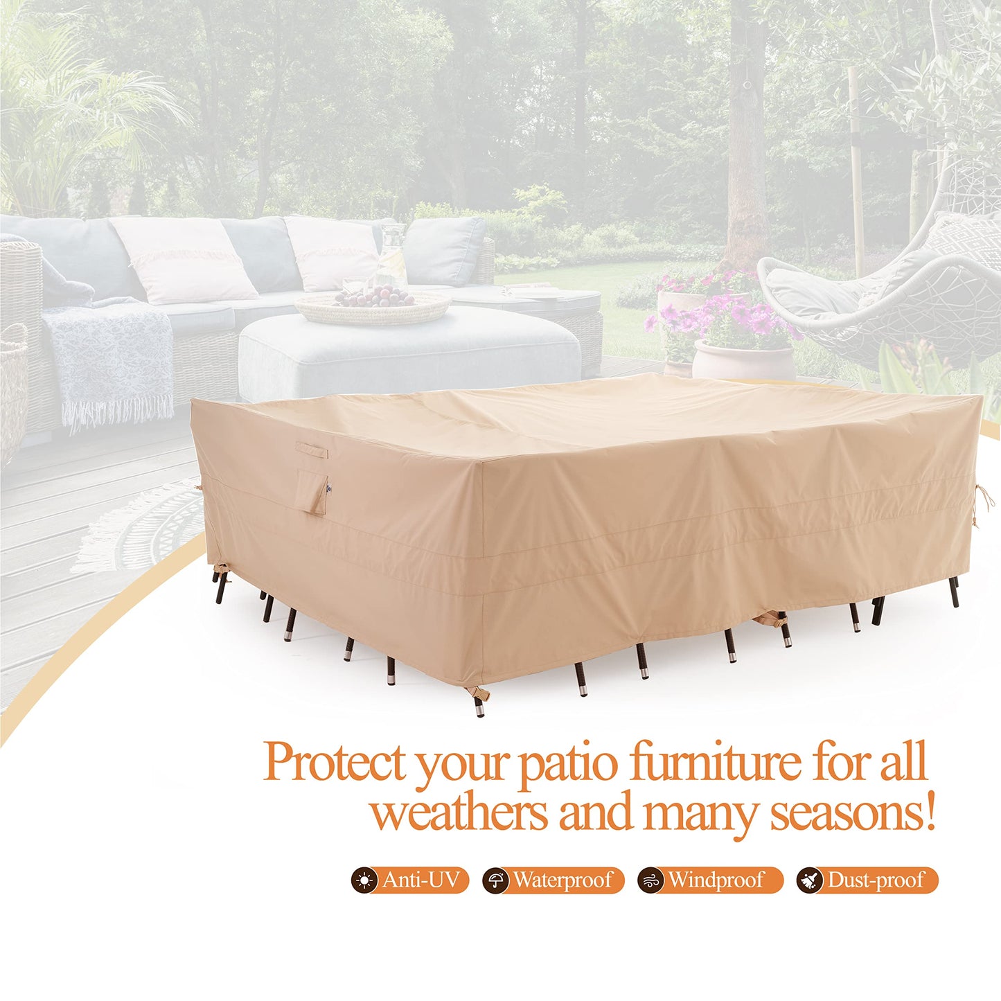 Patio Ottoman Covers Waterproof, Outdoor Coffee Table Cover Square, Fire Pit Table Cover Wind Resistant, UV Resistant