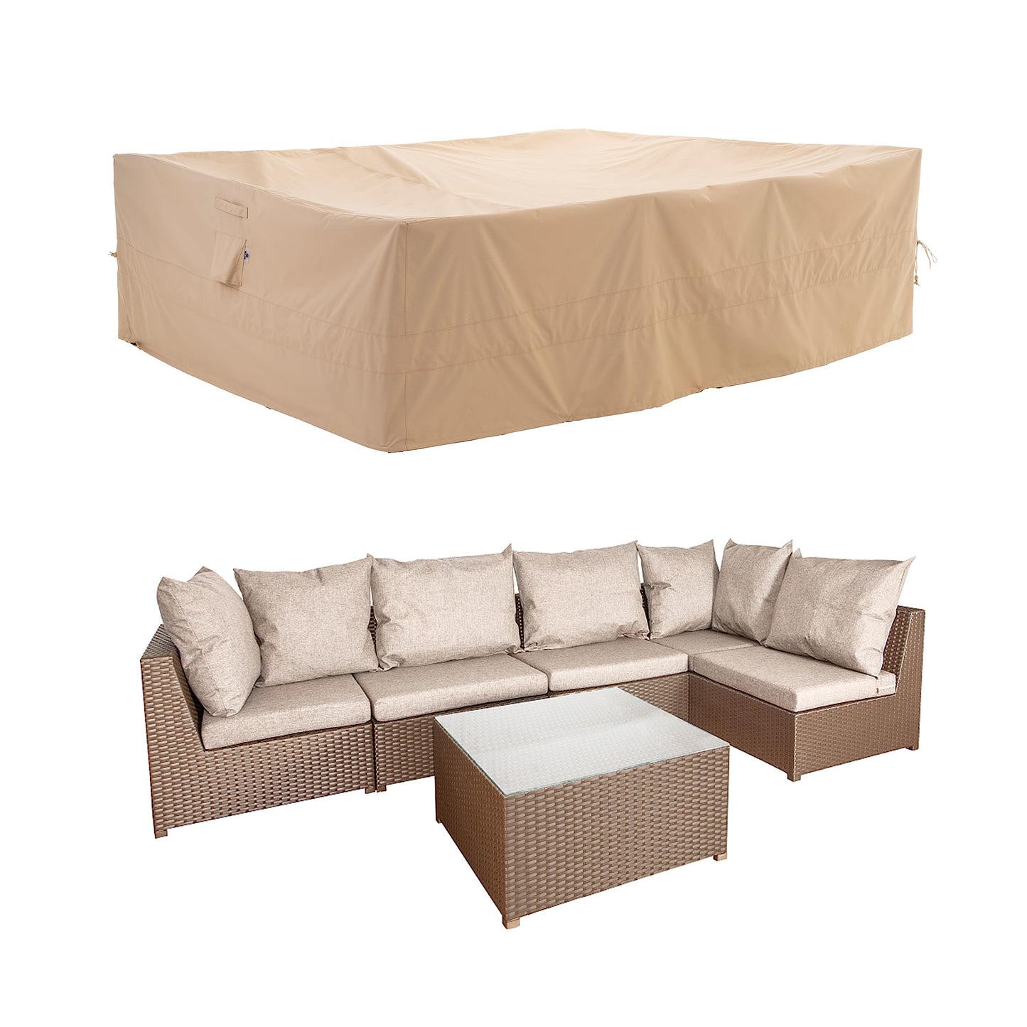 Patio Ottoman Covers Waterproof, Outdoor Coffee Table Cover Square, Fire Pit Table Cover Wind Resistant, UV Resistant